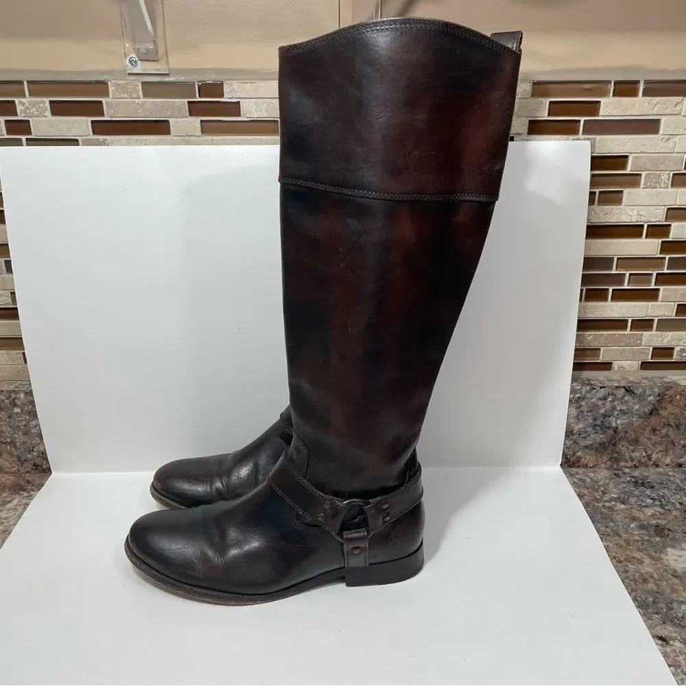 Frye Melissa Harness Warm Brown Tall Leather Riding Boots